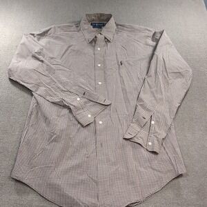 Vintage Ralph Lauren Blake Shirt Men M Brown‎ Gingham Button Down Two-Ply Cotton